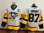 Men Pittsburgh Penguins #87 Sidney Crosby White yellow Stitched NHL Jersey