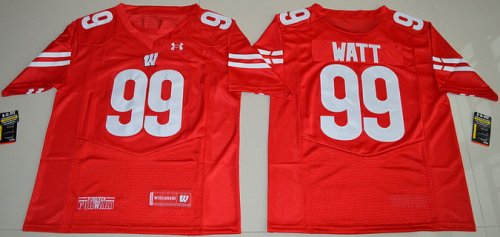 Men\'s Wisconsin Badgers #99 J.J. Watt Red College Football Adidas Jersey