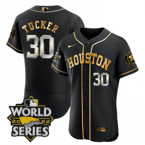 Men\'s Houston Astros #30 Kyle Tucker Black Gold Stitched World Series Flex Base Jersey
