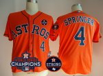 Men Houston Astros #4 George Springer Orange 2017 World Series Champions And Houston Astros Strong Patch MLB Jersey