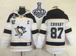 Men NHL Pittsburgh Penguins #87 Sidney Crosby White Sawyer Hooded Sweatshirt 2017 Stanley Cup Final Patch Stitched NHL Jersey