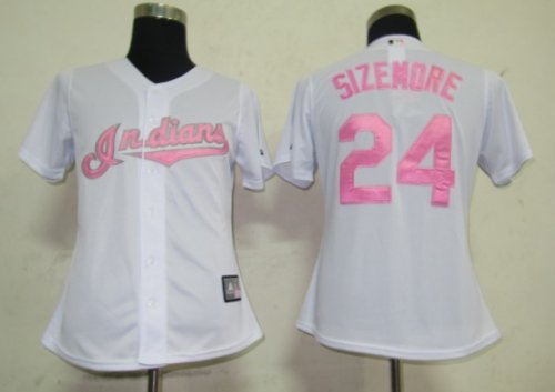 women Baseball Jerseys cleveland indians #24 sizemore white[pink