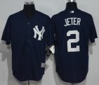 Men MLB New York Yankees #2 Derek Jeter Majestic Blue Cool Base Jerseys
