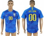 Custom Brazil 2018 World Cup Soccer Jersey Blue Short Sleeves