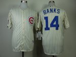 mlb chicago cubs #14 banks cream 1969 m&n jerseys [blue stripe]