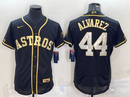 Men\'s Houston Astros #44 Yordan Alvarez Black Gold Flex Base Stitched Jerseys