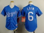 youth mlb kansas city royals #6 cain light blue cool base jerseys