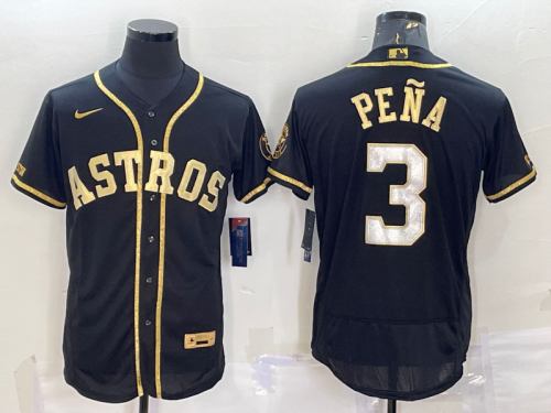 Men\'s Houston Astros #3 Jeremy Pena Black Gold Flex Base Stitched Jerseys