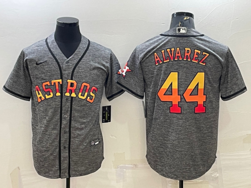 Men\'s Houston Astros #44 Yordan Alvarez Grey Gridiron With Patch Cool Base Stitched Baseball Jersey