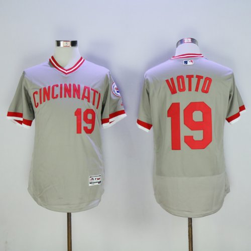 Men\'s MLB Cincinnati Reds #19 Joey Votto Grey Flexbase Authentic Collection Cooperstown Jersey