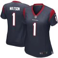 Women NFL Houston Texans #1 Deshaun Watson Nike Navy 2017 Draft Pick Game Jersey