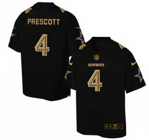 Men\'s Nike Dallas Cowboys #4 Dak Prescott Black Pro Line Gold Collection Limited NFL Jerseys