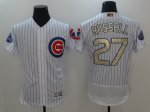 men mlb chicago cubs #27 addison russell white 2017 gold program flex base champion stitched baseball jerseys