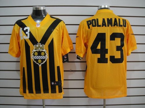 nike nfl pittsburgh steelers #43 polamalu throwback yellow and b