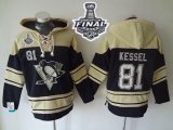 Men NHL Pittsburgh Penguins #81 Phil Kessel Black Sawyer Hooded Sweatshirt 2017 Stanley Cup Final Patch Stitched NHL Jersey