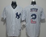 Men MLB New York Yankees #2 Derek Jeter Majestic White Strip USA Flag Fashion Stitched Jerseys