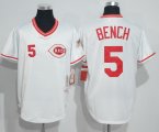 Men's MLB Cincinnati Reds #5 Johnny Bench White Mitchell and Ness Throwback Jerseys