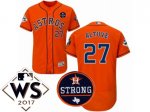Men MLB Houston Astros #27 Jose Altuve Orange 2017 World Series And Houston Astros Strong Patch Flex Base Jersey