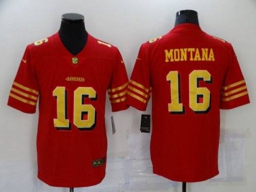 New Football San Francisco 49ers #16 Montana Fashion Red Gold Jersey