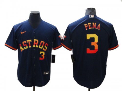 Men\'s Houston Astros #3 Jeremy Pena Number Navy Blue Rainbow Stitched Cool Base Jersey