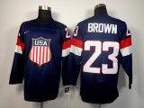 nhl team usa olympic #23 brown blue jerseys [2014 winter olympic