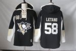 Men NHL Pittsburgh Penguins #58 Kris Letang Black Hooded Sweatshirt Stitched NHL Jersey