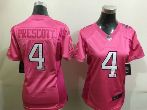Women\'s Nike Dallas Cowboys #4 Dak Prescott Pink Love NFL Jerseys