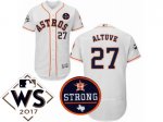 Men MLB Houston Astros #27 Jose Altuve White 2017 World Series Flex Base And Houston Astros Strong Patch MLB Jersey