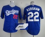mlb los angeles dodgers #22 clayton kershaw blue cool base autographed jerseys