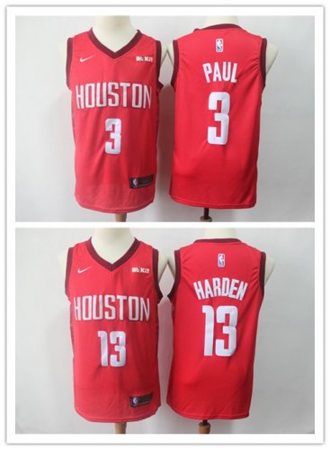 Basketball Houston Rockets #13 James Harden #3 Chris Paul Red Earned Edition Jersey
