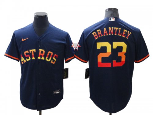Men\'s Baseball Houston Astros #23 Michael Brantley Navy Blue Rainbow Stitched Cool Base Jersey
