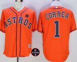 Men mlb houston astros #1 Carlos Correa majestic Orange Houston Astros Strong Patch cool base jerseys