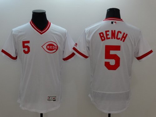 Men\'s MLB Cincinnati Reds #5 Johnny Bench White Flexbase Authentic Collection Cooperstown Jersey