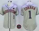 Men MLB Houston Astros #1 Carlos Correa Grey Houston Astros Strong Patch Flex Base Jerseys