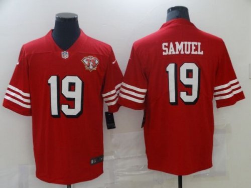 Football New San Francisco 49ers #19 Deebo Samuel Red Jersey 75th Patch
