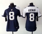 women nike dallas cowboys #8 aikman blue thankgivings jerseys