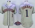Men MLB Houston Astros #1 Carlos Correa Grey 2017 World Series Champions Patch Flex Base Jerseys