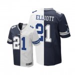 Men's Nike Dallas Cowboys #21 Ezekiel Elliott Navy Blue White Split Elite NFL Jerseys