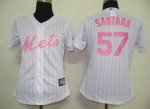women Baseball Jerseys new york mets #57 santana white[Pink stri