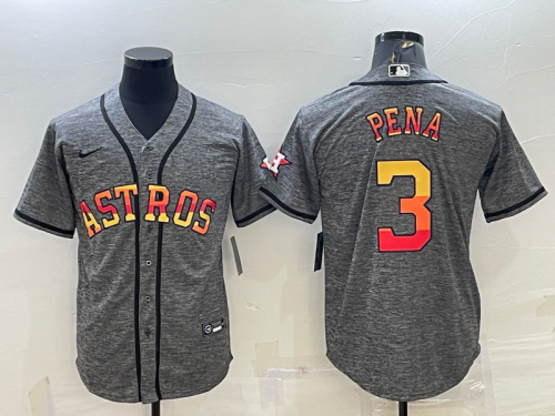 Men\'s Houston Astros #3 Jeremy Pena Grey Gridiron With Patch Cool Base Stitched Baseball Jersey