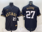Men's Houston Astros #27 Jose Altuve Number Black Gold 2022 World Series Stitched Baseball Jersey