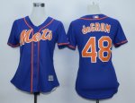 women mlb new york mets #48 jacob degrom blue majestic cool base jerseys [orange number]