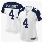 Women's Nike Dallas Cowboys #4 Dak Prescott White Thanksgiving Throwback Game NFL Jerseys