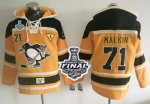 Men NHL Pittsburgh Penguins #71 Evgeni Malkin Gold Sawyer Hooded Sweatshirt 2017 Stanley Cup Final Patch Stitched NHL Jersey