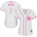 Women MLB New York Yankees #2 Derek Jeter White Pink Fashion Stitched Jerseys
