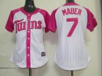women mlb minnesota twins #7 mauer white and pink cheap jerseys(