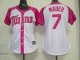 women mlb minnesota twins #7 mauer white and pink cheap jerseys(