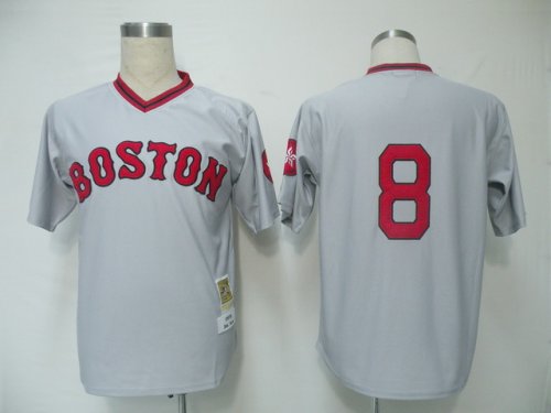 men mlb boston red sox #8 carl yastrzemski grey mitchell and ness throwback stitched baseball jersey