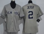 Women MLB New York Yankees #2 Derek Jeter Majestic Grey Cool Base Jerseys
