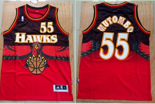 Men\'s NBA Atlanta Hawks #55 Dikembe Mutombo Red Hardwood Classic Swingman Jersey